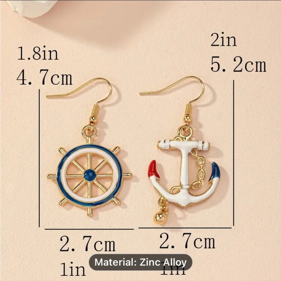 Nautical, Anchor & Helm Enamel Earrings. - Picture 4 of 4